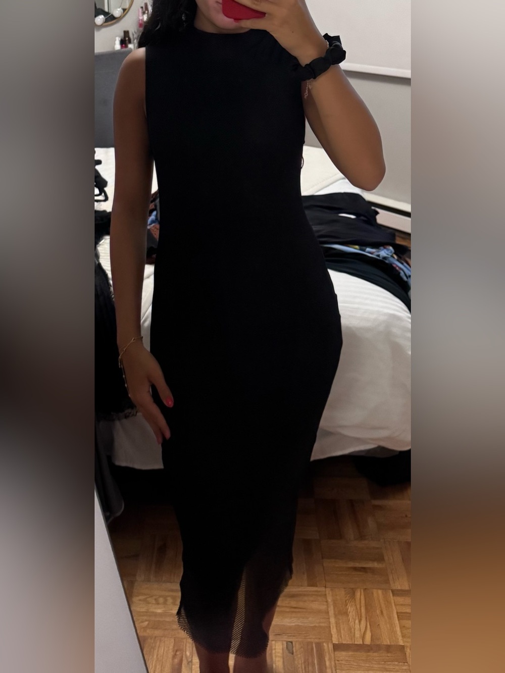 Kendall & Kylie Sleek Black Midi Bodycon Fishnet Dress